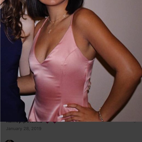 Attached Pink Satin Formal Dress with Pockets - Picture 6 of 6